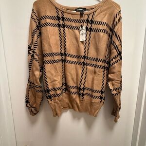 Plaid Patterned Cropped Camel Sweater- NWT